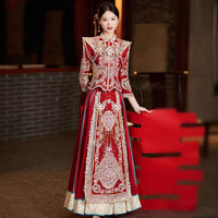 枝己秀禾服新娘婚纱2023中式嫁衣结婚礼服古装婚服敬酒服龙凤褂 丝绒23813 M