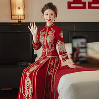 枝己丝绒秀禾服新娘婚纱2023结婚礼服中式嫁衣古装敬酒服婚服 丝绒1111 2XL