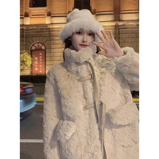 艾柔丹秋冬季韩版宽松仿羊羔绒外套女装加厚皮毛一体短款女士上衣服 图片色 XL