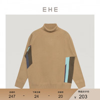 EHE男装 冬季卡其色几何撞色保暖基础款高领针织毛衫男 卡其 180/XL
