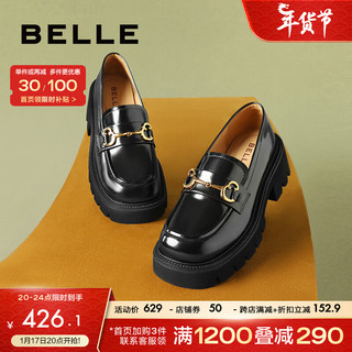 BeLLE 百丽 乐福鞋女2023春季新专柜同款黑色牛皮粗跟单鞋Z1R1DAA3 黑色 35