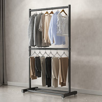 苏沐瞳落地晾衣架家用挂衣架卧室内简易衣帽架晒衣杆宿舍衣服架子 【黑色】60*160cm