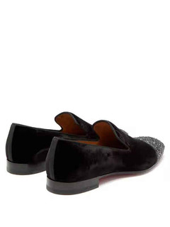 路铂廷（Christian Louboutin） 奢侈品潮牌 男士 蒲公英水晶装饰天鹅绒乐福鞋 Black 41 EU