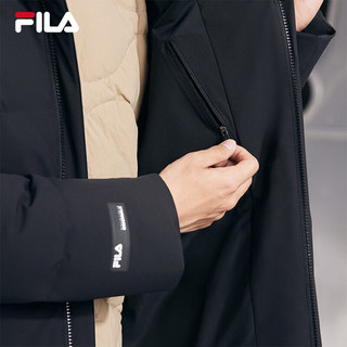 FILA 斐乐男士长款羽绒服休闲简约外套连帽上衣 正黑色-BK 180/100A/XL