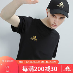 adidas 阿迪达斯 T恤男季户外休闲透气运动服跑步运动短袖 黑/金 XL