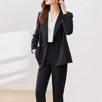 SENTUBILA 尚都比拉 秋季西装套装女装气质职业西服西裤两件套 黑色 XL