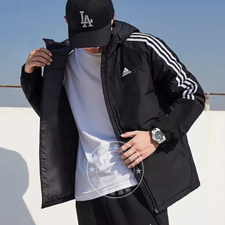 阿迪达斯 （adidas）羽绒服男装 加厚保暖连帽防风运动服户外潮流宽松外套 拍大一码/含绒量70%/黑色 L【175-180cm/150-160斤】