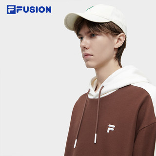 FILA FUSION斐乐潮牌男子连帽卫衣2024春季时尚拼色针织上衣 橡木棕-DR 160/84A/XS