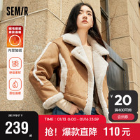 森马（Semir）外套女仿麂皮仿兔毛保暖翻领宽松夹克机车风109723108006 咖色调00355 M