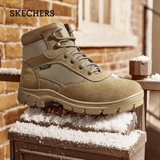 斯凯奇（Skechers）男鞋驼色麂皮马丁靴简约厚底增高系带圆头工装靴200056