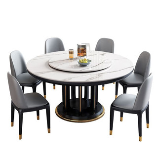 上点岩板大理石餐桌大圆桌现代简约大户型家用带转盘实木饭桌餐桌桌子 1.3米单桌（送转盘）
