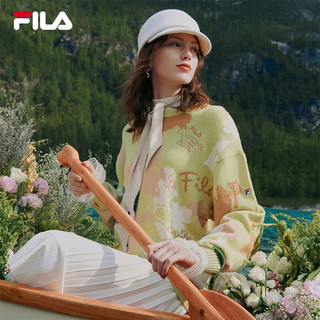 斐乐（FILA） FILA 斐乐女子织衫毛衣时尚宽松含羊毛圆领优雅长袖女装套头衫 满印一-ZA 165/84A/M