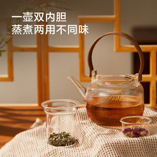 京东京造 胡桃木提梁玻璃茶壶泡茶壶适用电陶炉煮茶器茶具烧水壶900ml