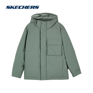 斯凯奇（Skechers）冬季男士商务通勤羽绒服耐脏保暖梭织短款羽绒外套L423M055 龙舌兰绿/035Z L