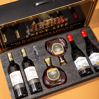 歌瑞安 法国进口14度红酒12度干红葡萄酒XO白兰地红洋酒组合整箱礼盒装