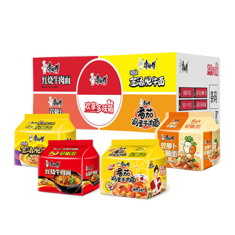 康师傅方便食品_康师傅方便面经典红烧+双萝卜+番茄+金汤肥牛104g