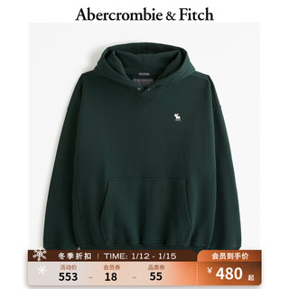 ABERCROMBIE & FITCH男女同款 小麋鹿美式复古秋冬通勤运动抓绒连帽卫衣 354008-1 深绿色 XL (180/116A)