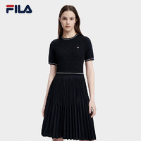 FILA 斐乐女子连衣裙圆领短袖织百褶拼接连衣裙 170/88A/L