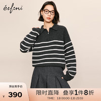 伊芙丽（eifini）伊芙丽纯羊毛条纹polo翻领拉链条纹慵懒感毛衣女2023冬装 深灰 165/90CM/L