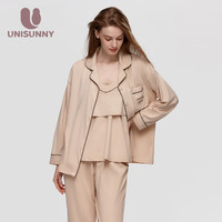 unisunny月子服产后哺乳吊带睡衣三件套产妇喂奶衣服装家居服春秋款 杏色 L