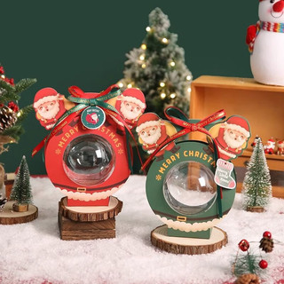 新思力圣诞节创艺手提糖盒圣诞苹果盒平安夜平安果圣诞果包装盒透明 红色鹿角圣诞老人10个装 加厚款贈丝带和小吊卡