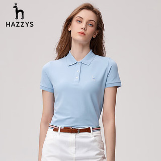 哈吉斯（HAZZYS）女装polo领纯色小清新时尚百搭T恤衫ASTSE03BF01 165/88A40 蓝色BL