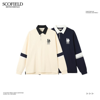 Scofield【SORONA】23美式复古时尚休闲纯色长袖翻领polo衫男 藏青色 175