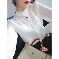 呦魅雪纺衬衫女长袖清新柔美木耳立领2021秋装仙女气质上衣小衫 白色 L 106-115斤
