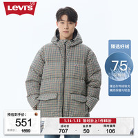 Levi's李维斯男士羽绒服时尚格纹中长款舒适连帽加厚保暖外 000 M