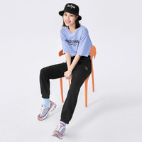 SKECHERS 斯凯奇 纯色运动裤女宽松夏季舒适 L321W216-0018