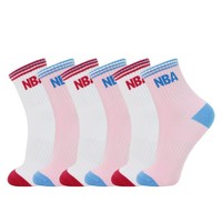 NBA 6双装休闲运动袜子女中筒纯色棉袜四季女士袜子女羽毛球跑步女袜