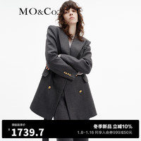 MO&Co.2023冬精纺羊毛雕花金扣中长宽肩西装附腰带MBC4BLAT01 深花灰色 S/160