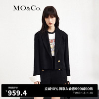 MO&Co.春季衬衫袖肌理感宽肩短款西装外套MBB1BLA017摩安珂 黑色 S/160