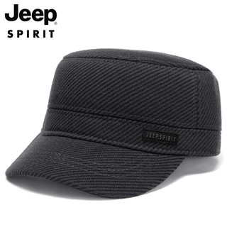 吉普（JEEP）帽子男士秋冬季保暖鸭舌帽加绒加厚冬帽防风护耳棒球帽A0146 黑色