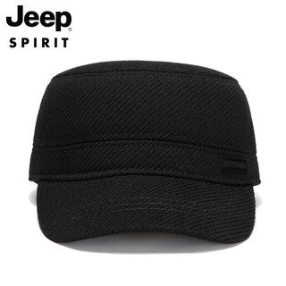 吉普（JEEP）帽子男士秋冬季保暖鸭舌帽加绒加厚冬帽防风护耳棒球帽A0146 黑色
