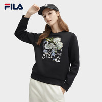 FILA×V&A联名系列斐乐女装针织套头衫2024春季时尚刺绣卫衣 正黑色-BK 155/76A/XS