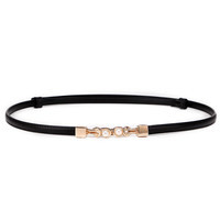 Crocodile鳄鱼恤时尚真牛皮细皮带装饰配裙子腰带百搭精致珍珠扣裤带黑色