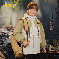 Jeep中大童装棉服秋冬季棉衣加棉加厚外套冬装青少年 米白 130cm