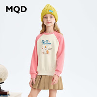 MQD童装女大童秋季学院风字母卡通插肩袖卫衣 粉红 110cm