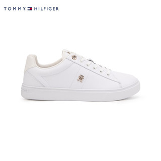 TOMMY HILFIGER 24早春女装简约金属字母休闲百搭板鞋小白鞋FW0FW07685 白色YBS 36