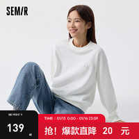 森马（Semir）卫衣女基础简约宽松刺绣2024春季慵懒落肩女装 本白10102 150/76A/XS