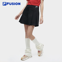 FILA 斐乐 FUSION梭织裙女2024春季休闲半身裙百褶裙 正黑色-BK 165/66A/M