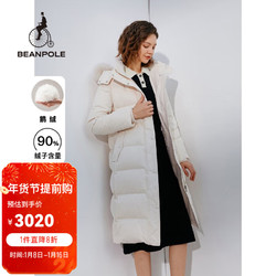 BEANPOLE 滨波 秋冬女士可脱卸帽保暖长款过膝羽绒服女 米白 165/88A