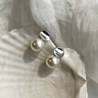 KOSE 高絲 高級感925銀針氣質金屬凹片珍珠白耳釘百搭韓系個性百搭耳環耳飾