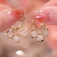 Trendolla 银针猫眼石耳环女气质简约时尚个性耳扣韩版设计感小众耳饰潮