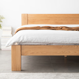 原始原素实木床橡木床1.5米双人床北欧现代简约卧室床主卧双人床普通铺板 原木色床
