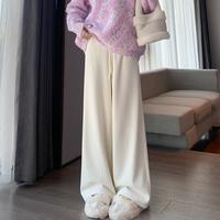 唐狮 TONLION秋冬季加绒休闲长裤女雾面垂感休闲长裤加绒保暖直筒裤米白色裤子