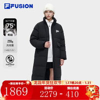 FILA FUSION斐乐潮牌长款羽绒服女冬季时尚休闲连帽外套 正黑色-BK 170/88A/L