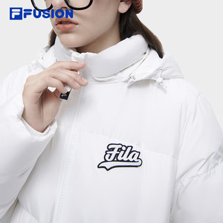 FILA FUSION斐乐潮牌长款羽绒服女冬季时尚休闲连帽外套 标准白-WT 160/80A/S