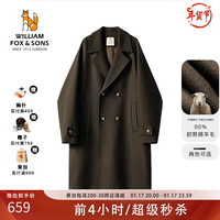 William fox&sons850G重磅初剪50%精梳羊毛呢面料英伦风合体双排扣中长款羊毛大衣 咖色【 50%初剪羊毛】 180/XL